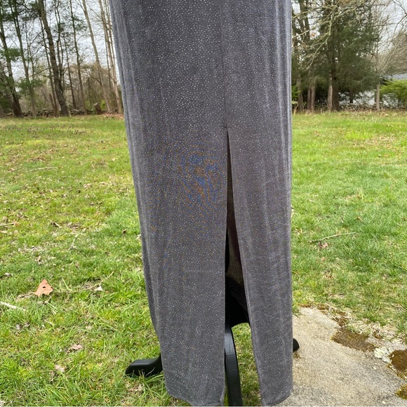 CACHE DRESS MAXI SHEATH SILVER METALLIC SLEEVELESS SEXY CRISSCROSS BACK SIZE 10 - Picture 9 of 12